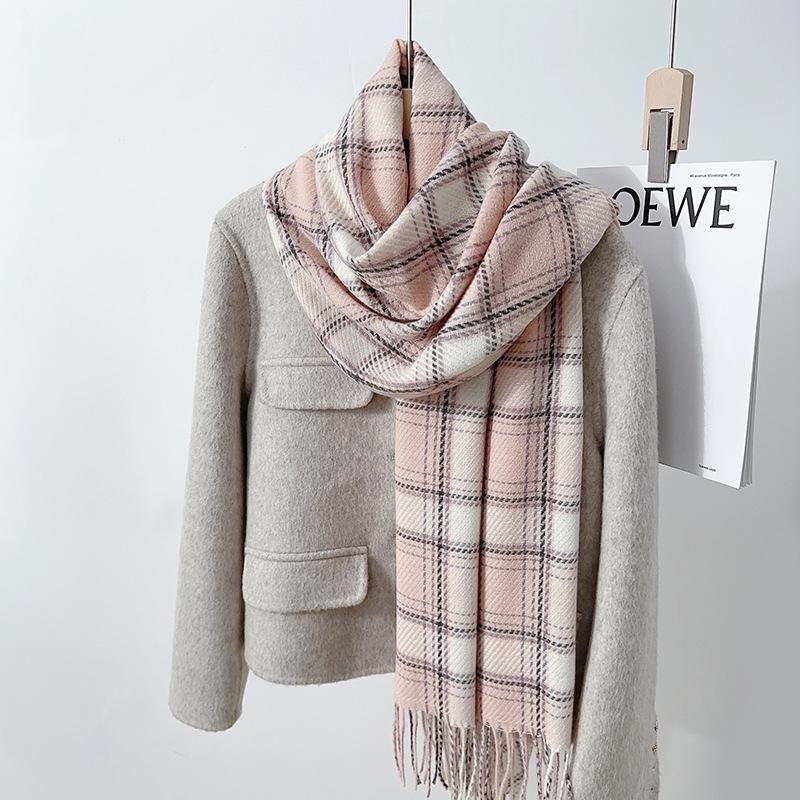

Women s Japanese & Korean Style Plaid Scarf: Autumn/Winter Imitation Cashmere Shawl – Warm, Fashionable, and Versatile 68*180cm