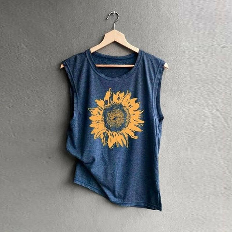 Stylish And Comfortable Women Sleeveless Top With Eye-catching Sunflower Design