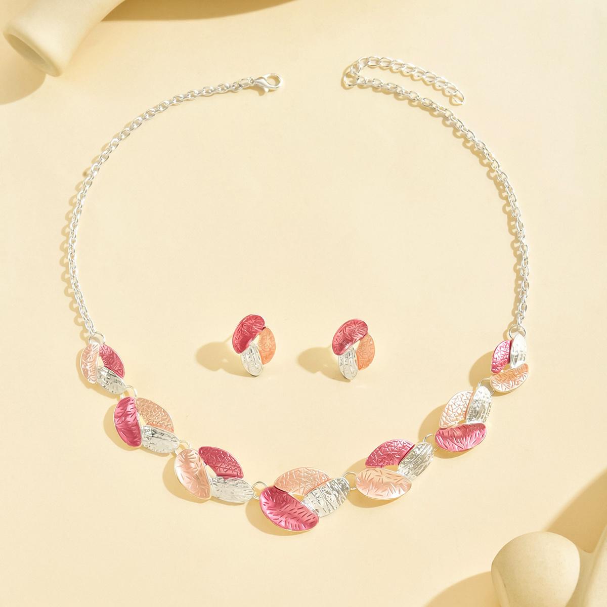 

1 Pair of Earrings + 1 Necklace, Women S Dripping Oil Leaf-Shaped Jewelry Set, for Daily Gatherings, Holiday Gifts
