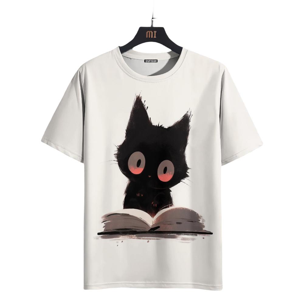 

Чоловіча повсякденна футболка з кумедними тваринами та чорним котом із коротким рукавом для чоловіків. Великий вуличний світшот у стилі хіп-хоп. Чоловічий одяг y2k XL