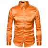 Pánská jednobarevná košile pro volný čas, lesklá vícebarevná klopa, košile evropské velikosti s dlouhým rukávem