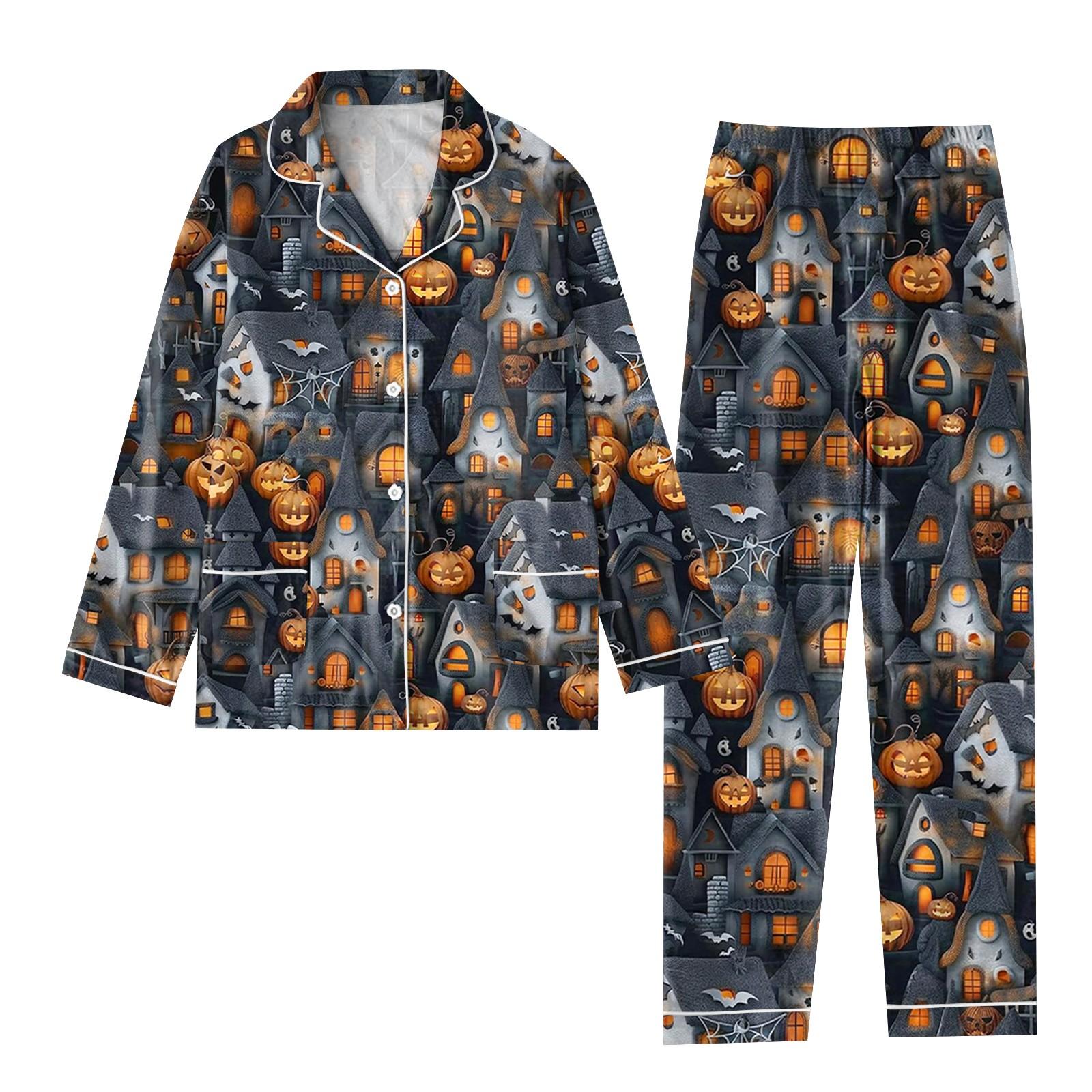 

Женский костюм из 2 предметов с принтом, топ на пуговицах с длинными рукавами, широкие брюки, комплект, пижамный домашний повседневный костюм M