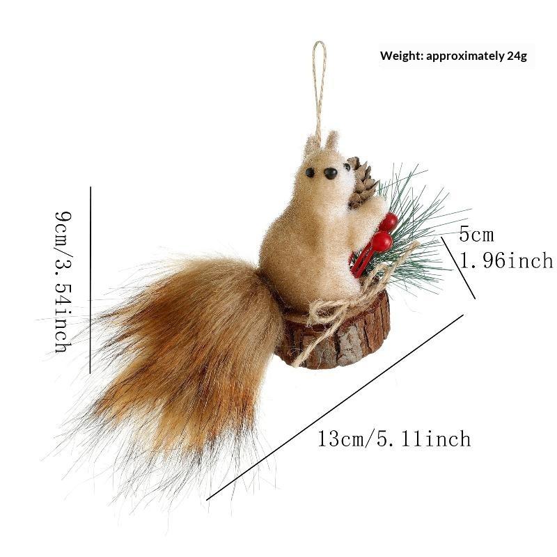 Cute Realistic Plush Squirrel Christmas Hanging Ornaments Pinecone Fluffy Tail Tree Party
