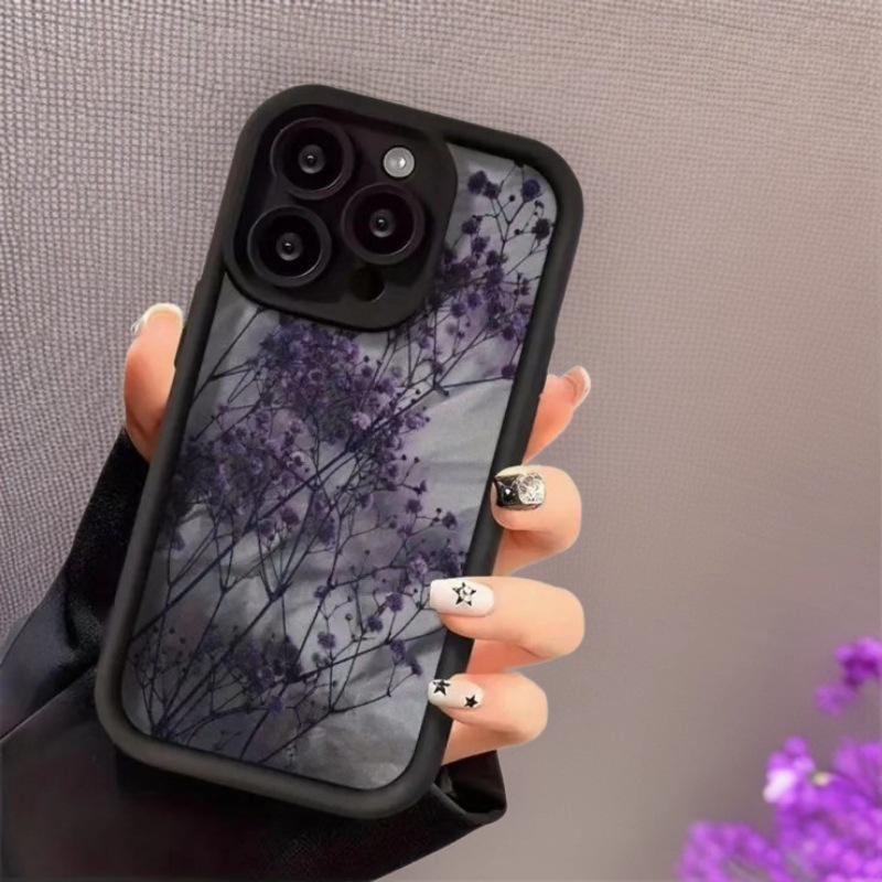 Purple Flowers Phone Case Compatible with Apple iPhone 17 Pro Max to 13, Japanese Korean Ins Style, Cross-border European American Design.
