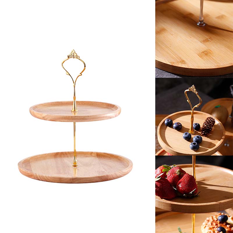 Ovocný talíř Domácí dvouvrstvý stojan na dorty Dezert Dřevěný stojan Stolní dekorace Svatební Komerční displej Stojan na dorty Tác na cukrovinky