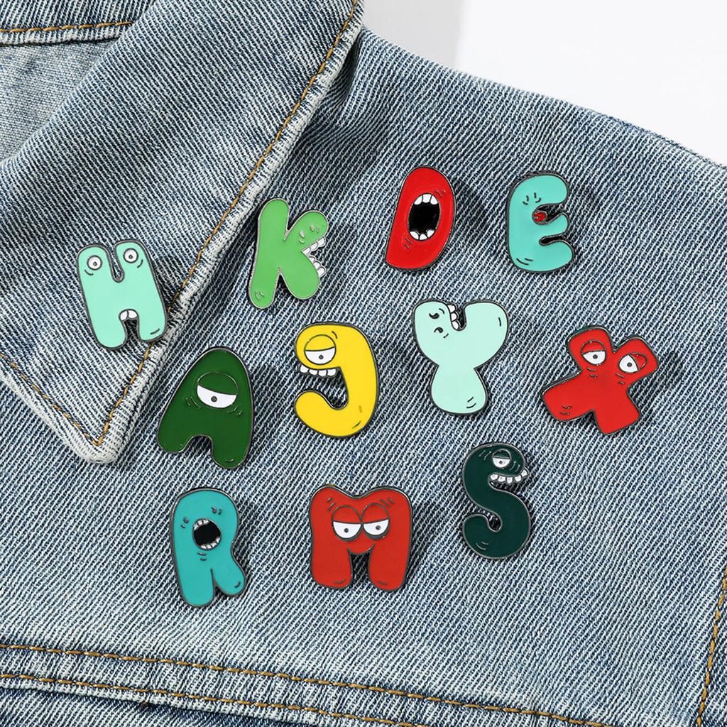 26Pcs Alphabets Enamel Pins Cartoon Letter Legend Brooch Metal Lapel Pins Hat School Bag Badges Jewelry Accessory Gift