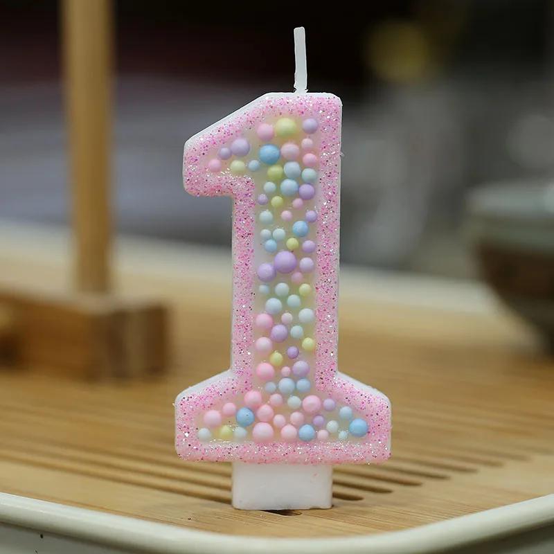 Children's Birthday Candle 1 Year Pink Pearl Number 0 1 2 3 4 5 6 7 8 9 Candles Flameless Birthday Candles for Celebratory Cakes