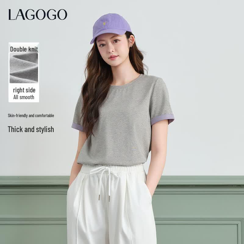 LAGOGO Women s Color-block Double-sided Knit T-shirt XL