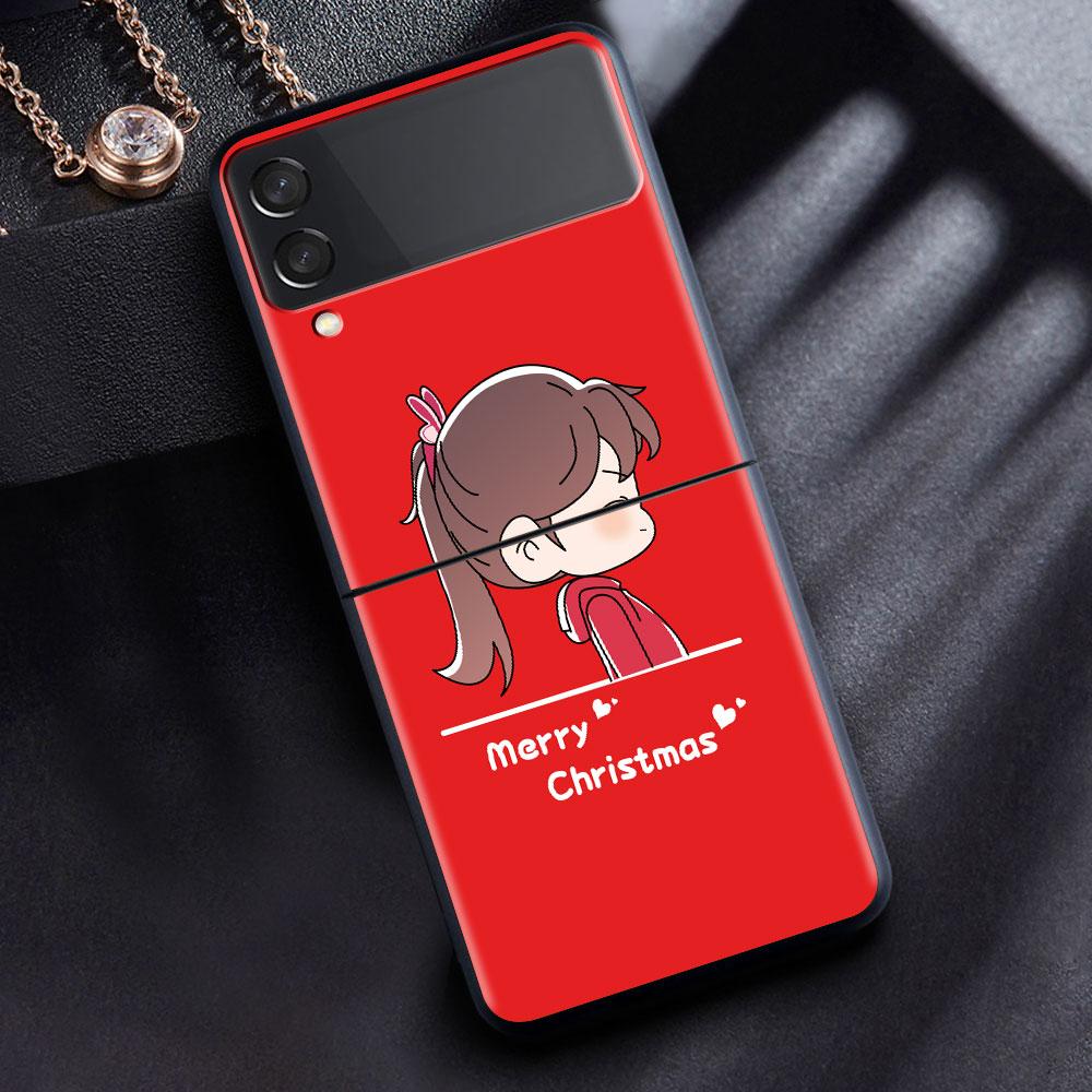 Hülle für Samsung Galaxy Z Flip 3 4 5G Schwarz Hart PC Telefongehäuse Z flip4 Luxus Segmentierte Abdeckung Weihnachten Cartoon
