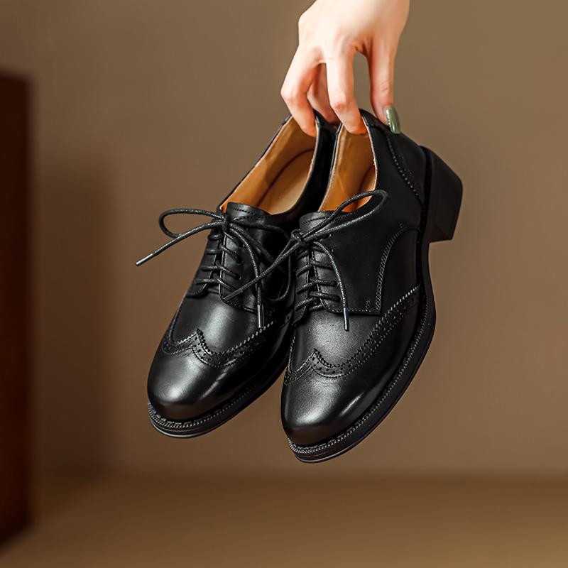2024 Dámské lodičky Oxfords Podzimní boty pro ženy Dámské boty z pravé kůže Retro šněrovací mokasíny Neformální Ručně vyráběné černé dívčí boty