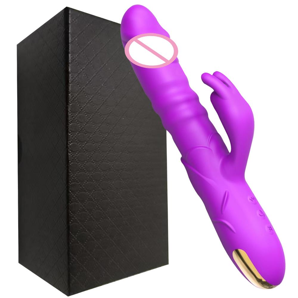 Rabbit Stretching Double Shock Dildo Vibrator Female Masturbation G Spot Clitoral Massage Stimulator Adult Sex Toy for Women