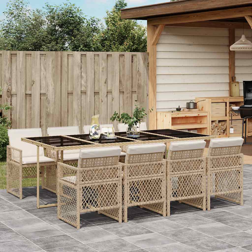 Vidaxl 9-Cz. Garden Furniture Set With Cushions, Beige, Poly Rattan