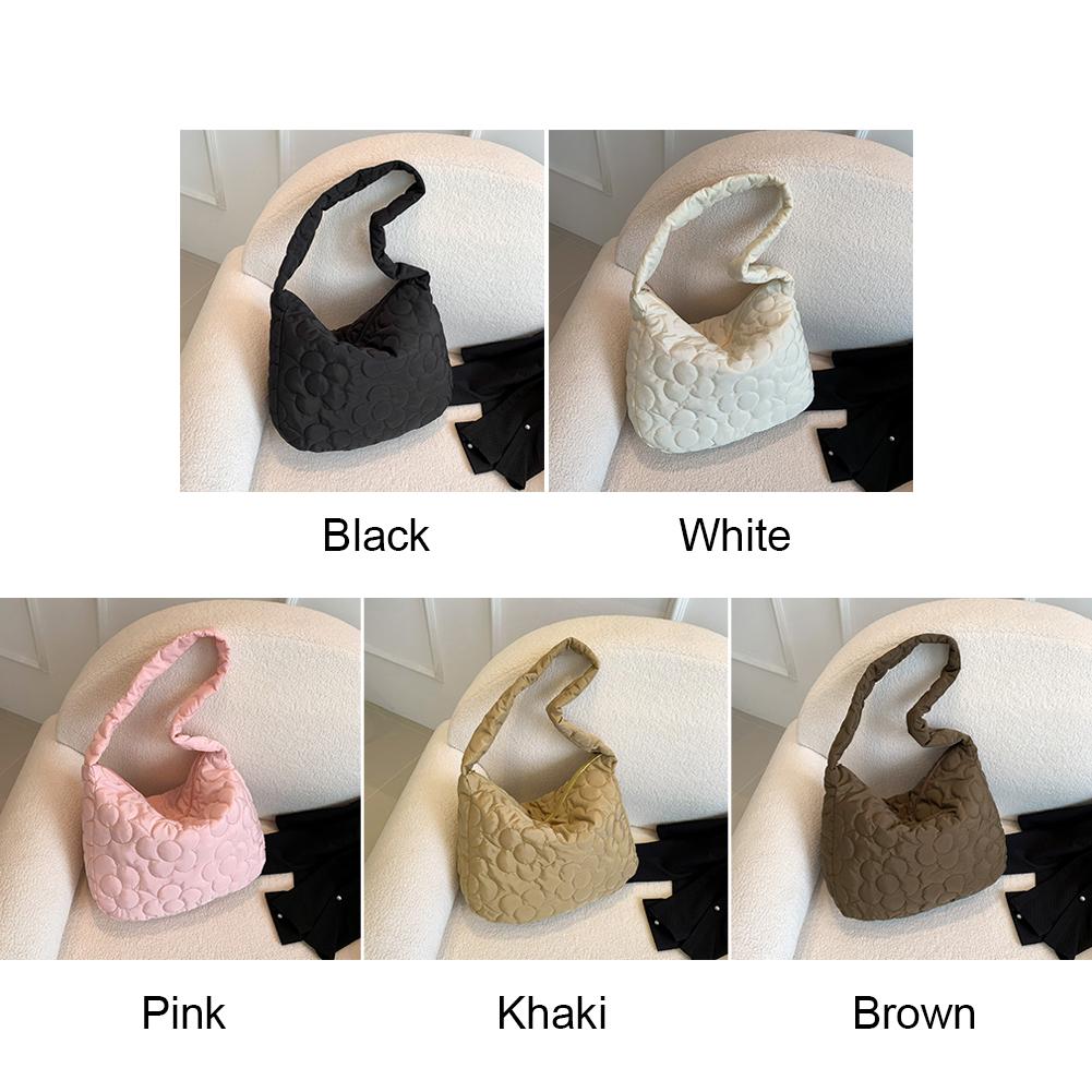 Women Puffy Hobo Bag Fashion Down Tote Handbag Casual Floral Quilted Tote Bag Lightweight Large Capacity Slouchy Shopper Bag