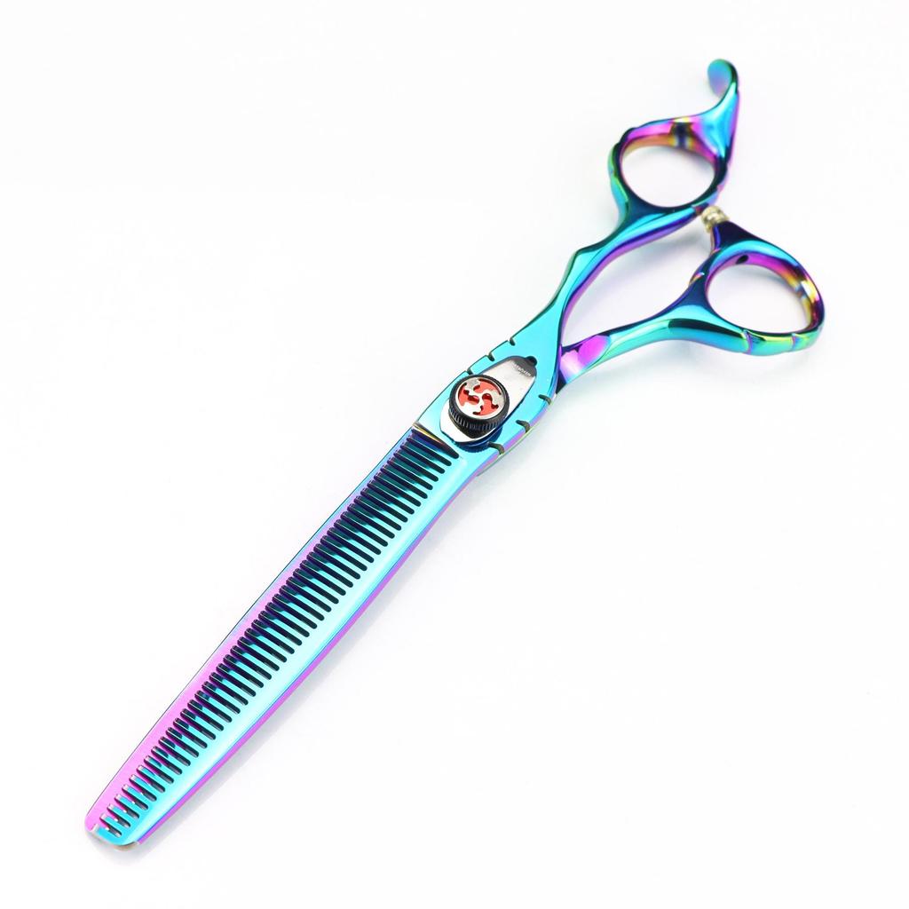 7.0-inch Green Nape Son Blade Hairdressing Scissors with Serrated Thinning Blade and Holes