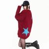 Star Contrasting Women's Sweater V-neck Plush Pullover Sweater Loose Oversized Autumn Winter Outerwear Woman Top