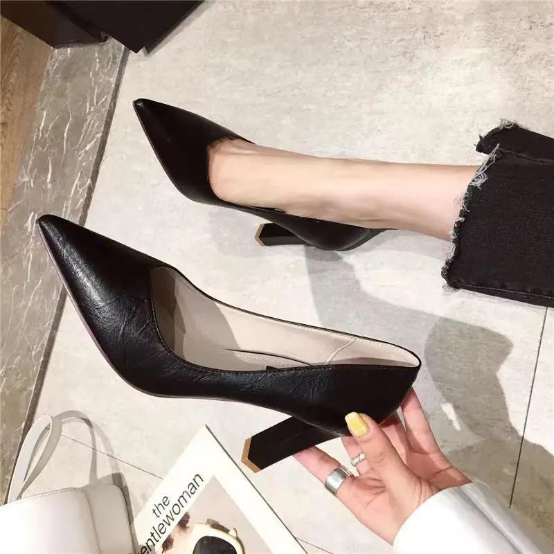 Fashion Ladies Footwear Super High Heel Pointed Toe Work Luxury Leather Casual Career Square Heels Women's Shoes Chunky Beau Today E L A