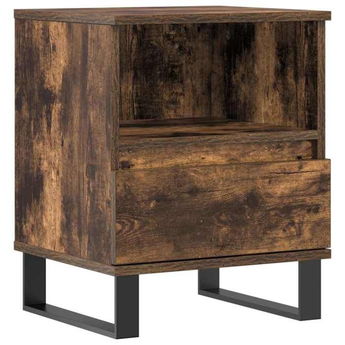 Table de chevet - Maison Exclusive - Chêne fumé - Bois d'ingénierie résistant à l'humidité - Tiroir et pieds métal