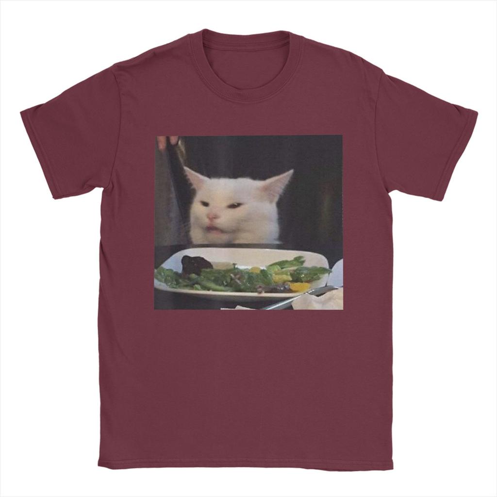 Esstisch Katze Meme Lustig Internet Schreiend Verwirrt T-Shirt Sommer T-Shirts Baumwolle Mode T-Shirt Für Männer Kurze Ärmel Oberteile