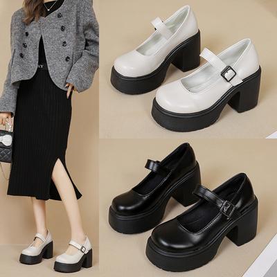 Plateau Damen Lederschuhe 2024 Herbst Neu Britischer Stil Retro Dicke Absätze Slipper Weiblich Lolita Schuh Mary Jane Damen Pumps