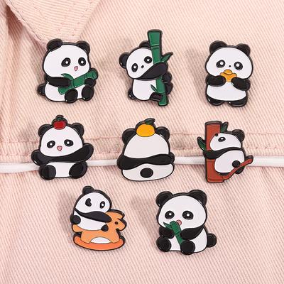 Cute Panda Earting Bamboo Enamel Pins Cartoon Funny Animal Brooches Lapel Backpack Badge Jewelry Gifts For Kids Friends