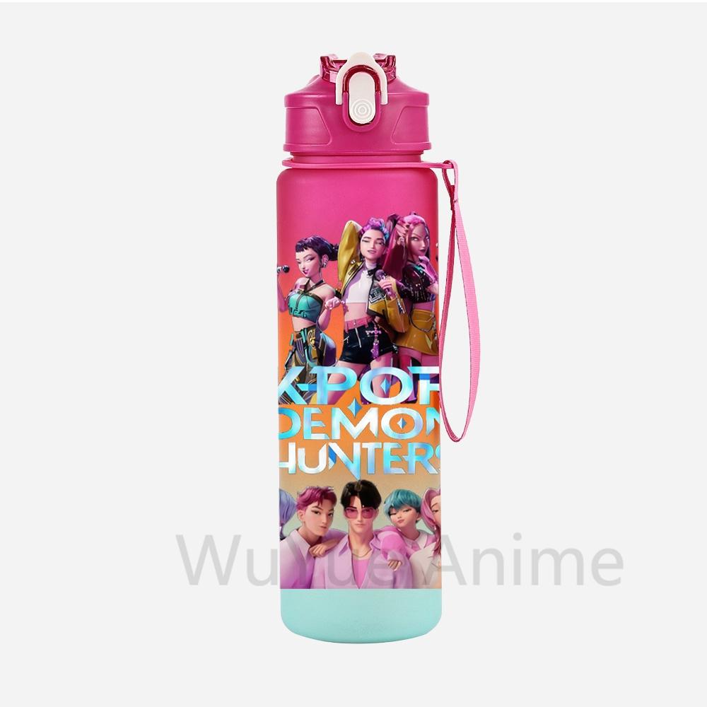 Anime K-Pop Demon Hunters Character Water Cup Large Capacity Outdoor Portable Rope Drinking Bottle Gift for Boys and Girls