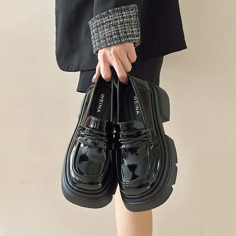 

2025 autumn new British style small leather shoes thick heel platform casual one-pedal single shoes loafers women 40