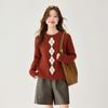 Women's 100% Wool Slouchy Argyle Cable Knit Sweater