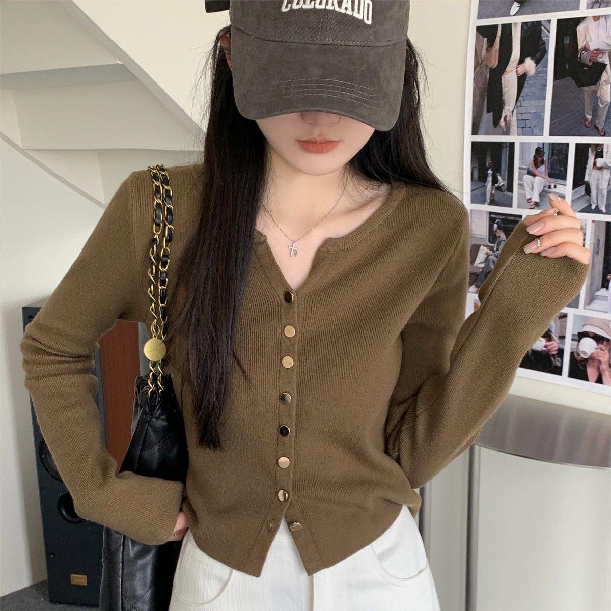 

Женский кардиган прямого плеча на одной пуговице с длинным рукавом - Минималистичные модные тренды весны/осени One Size хаки