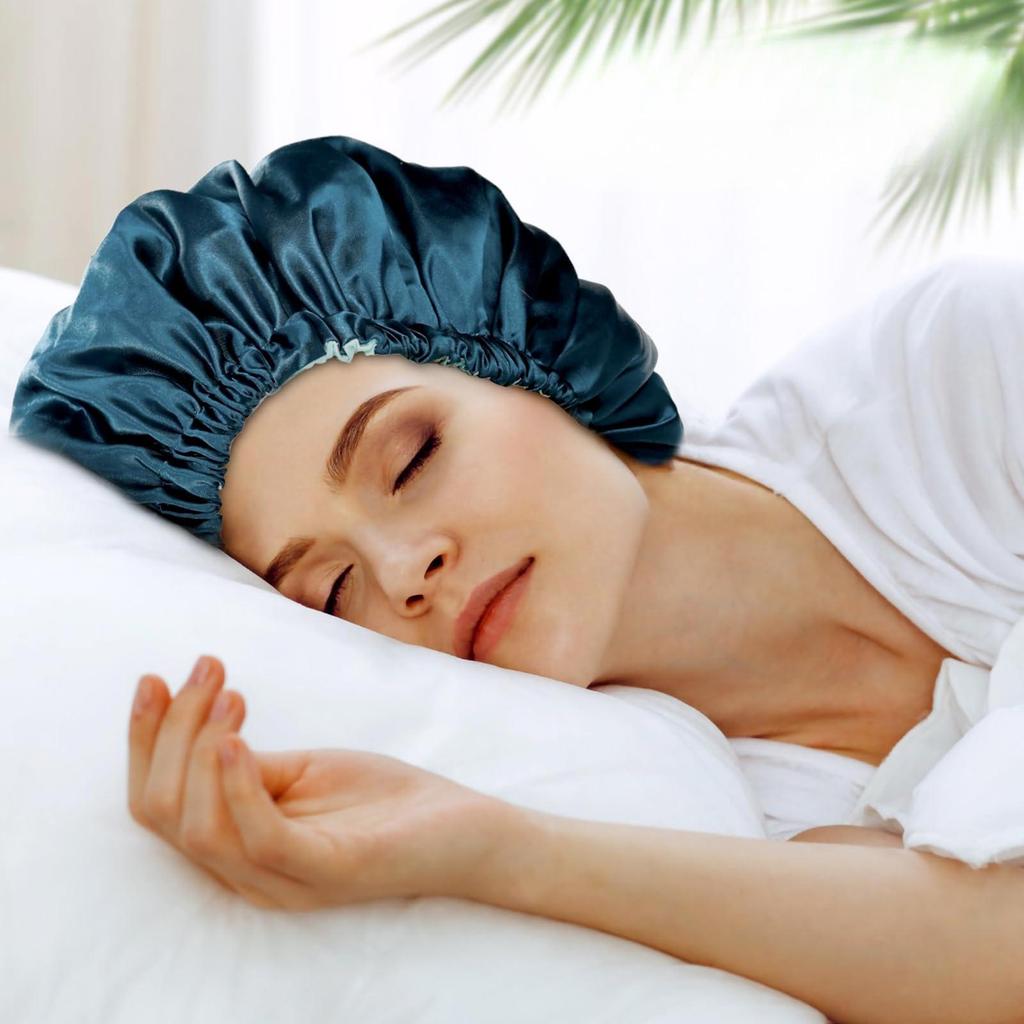 Women's Double-Layer Satin Sleep Cap - Adjustable Elastic Band for Soft Hair Protection