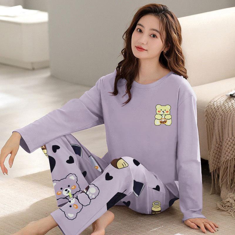 Douyin Live Pajamas Women's Round Neck Can Be Worn Outside, Autumn Simple Casual Style Women's Long-sleeved Loungewear Casual Suit