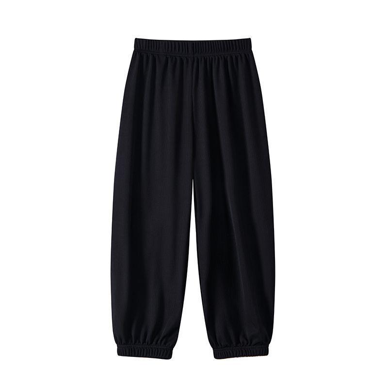 Children's Summer Ice Silk Elastic Pants - Loose Fit, Cuffed Ankle, Thin, Straight & Wide Leg Design, Ideal for Home & Sleepwear