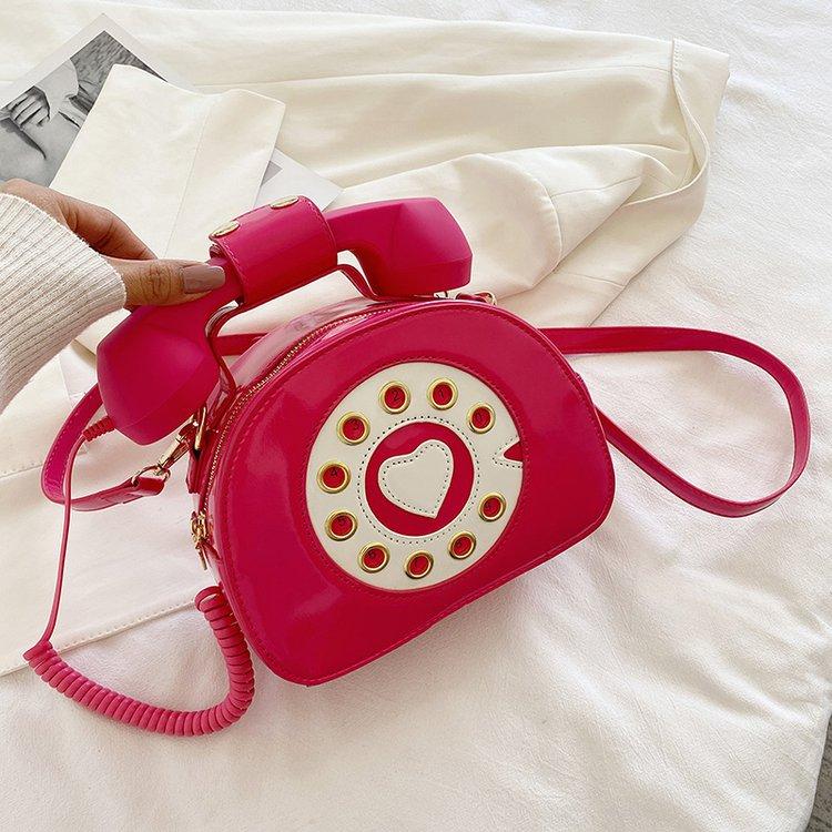 Market-7 Vrouwen Creatieve Schoudertas Telefoon Vormige Crossbody Tas Retro PU Leer Designer Zoete Meisjes Telefoon Portemonnees en Kleine Handtas red