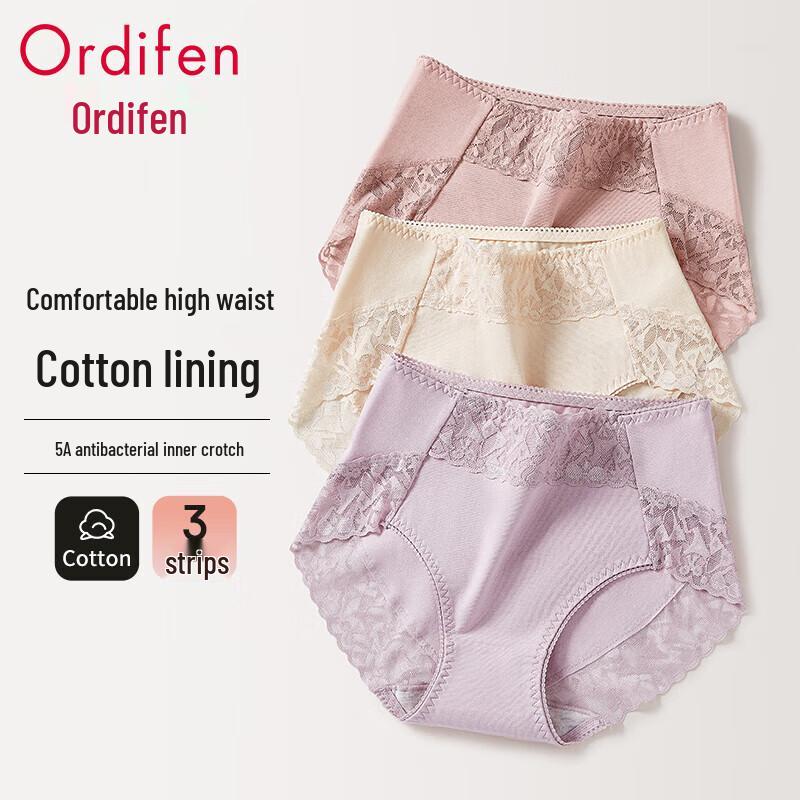 

Женские трусы Odefan из чистого хлопка, антибактериальные, со средней высокой посадкой, кружевные (3-Pack) L
