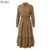 ZANZEA Women Casual Turn Down Collar Loose Long Sleeve Button Long Dress