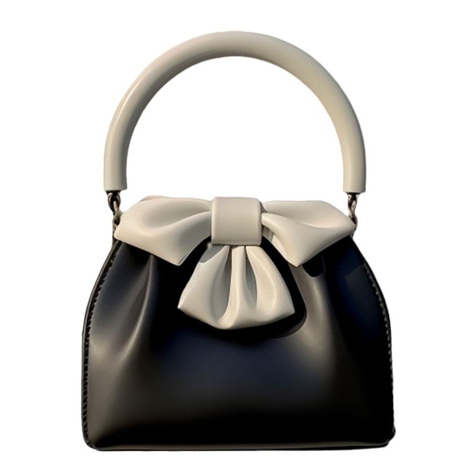 Handbag Contrasting Color Bowknot Bucket Bag Wrinkle Textured Commuting Spring Summer New Fashionable Woman Sweet