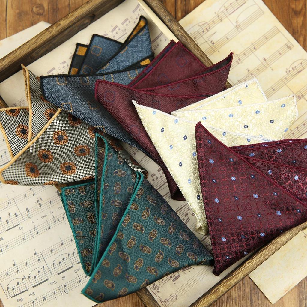 Men's Coffee Floral Pocket Square - Tuxedo Accessory with Small Pattern