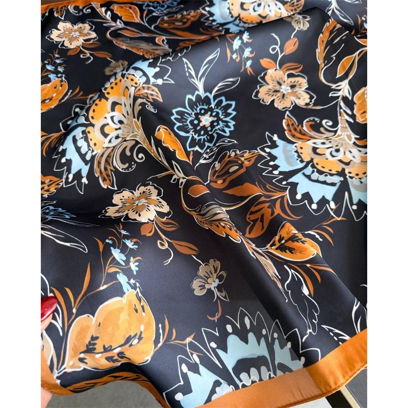 Women S Elegant Printed Simulated Silk Square Scarf For Summer Sun Protection