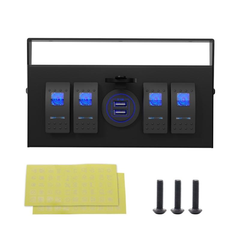 Convenient 4 Gang Rockers Toggle Switches Box with USB Charging Ports for Boats