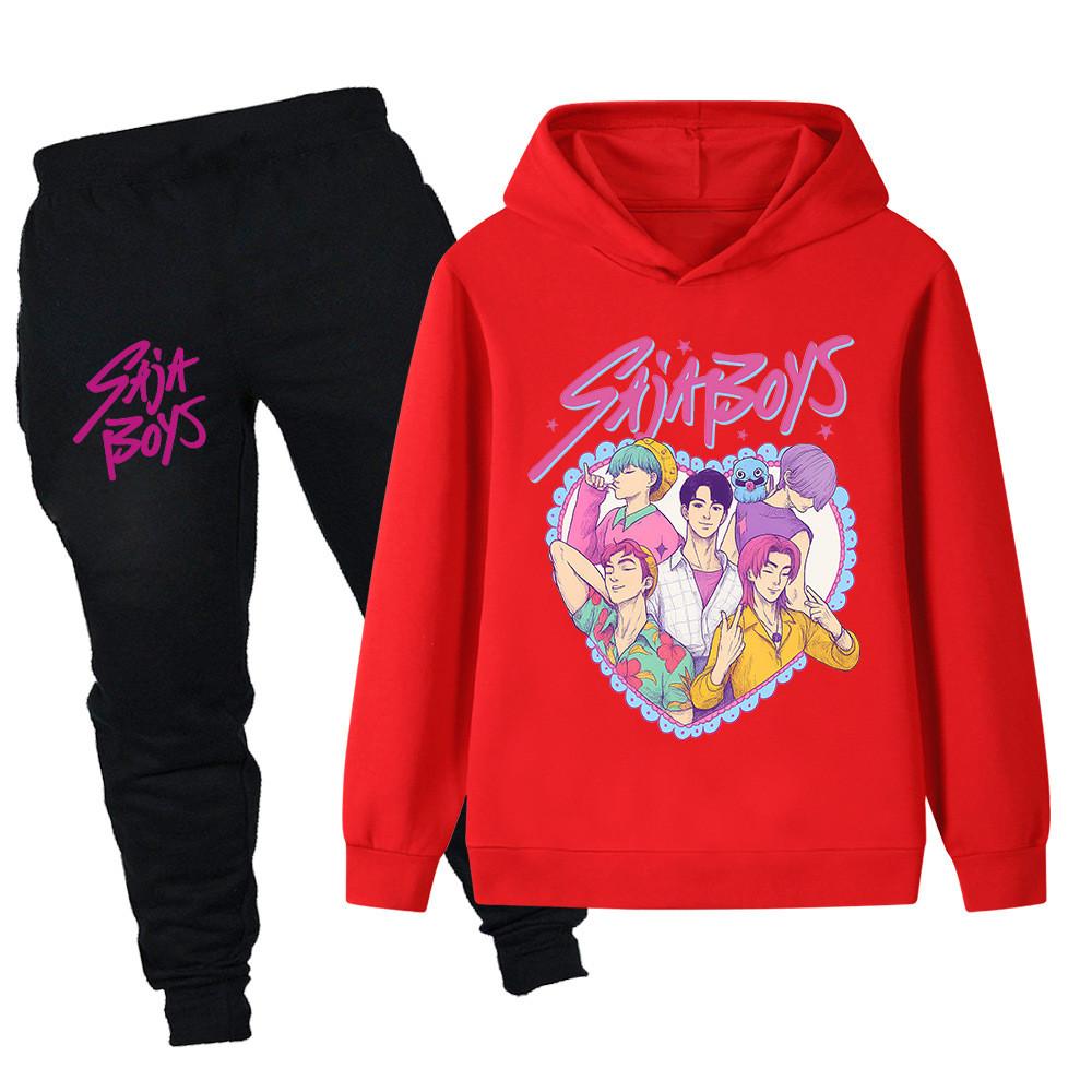 PB1212 Kids Boys Girls Kpop Mira Zoey Rumi Sajaboys Print Long Sleeves Hoodie Pants Trousers Clothes Sets