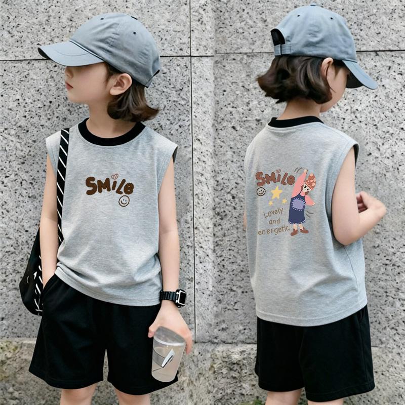 Girls' Summer Color Block Vest Set 2026 - Korean Style Sleeveless T-Shirt Two-Piece for Medium & Large Children