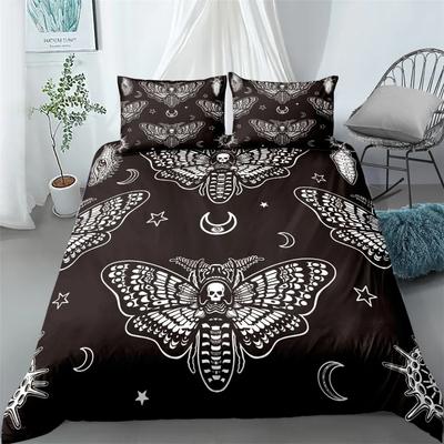 Literie Set Manteau de la Mort Crâne Gothique Housse de Couette Set Vêtements de Lit Papillon 2/3 Pièces Lune Étoiles Luxe Textiles de Maison