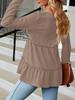 V-neck Long Sleeve Solid Color Patchwork T-shirt for Autumn/Winter 2025