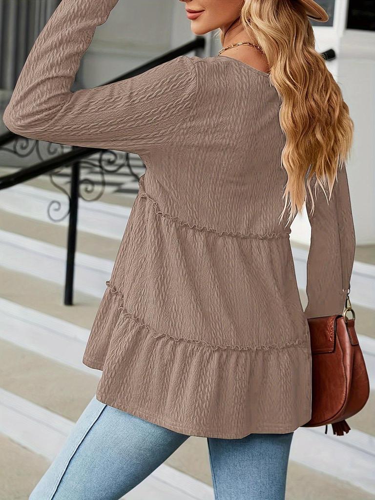 V-neck Long Sleeve Solid Color Patchwork T-shirt for Autumn/Winter 2025