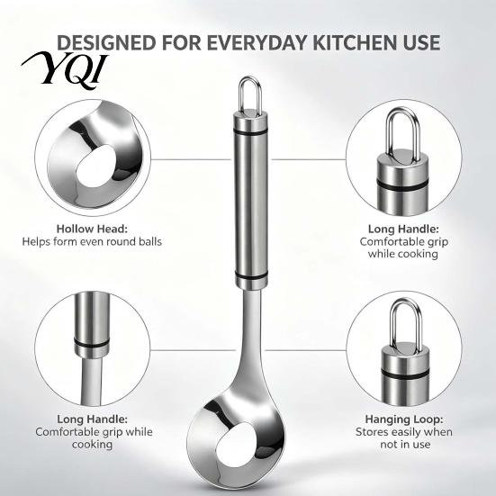 Easy Grip Meatball Spoon Stainless Steel Maker Spoon, Non-slip Ergonomic Long Handle Design, Tool Professional Meat Baller for Fish Balls And