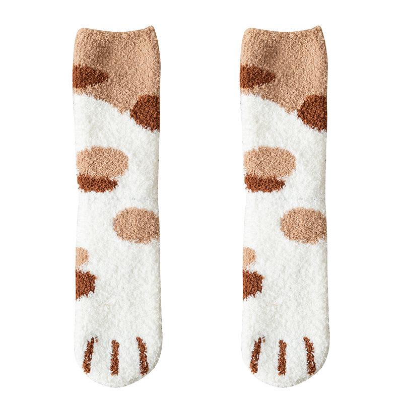 Cozy Mid-Calf Plush Maternity Socks - Cute Kitten Paw Design