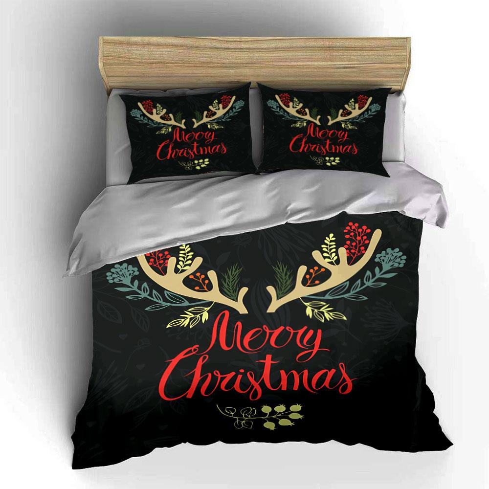 Merry Christmas Antlers Print Bedding Duvet Cover Set Duvet Cover Pillowcases  (1*Duvet Cover 2*Pillowcases, Without Duvet Insert)