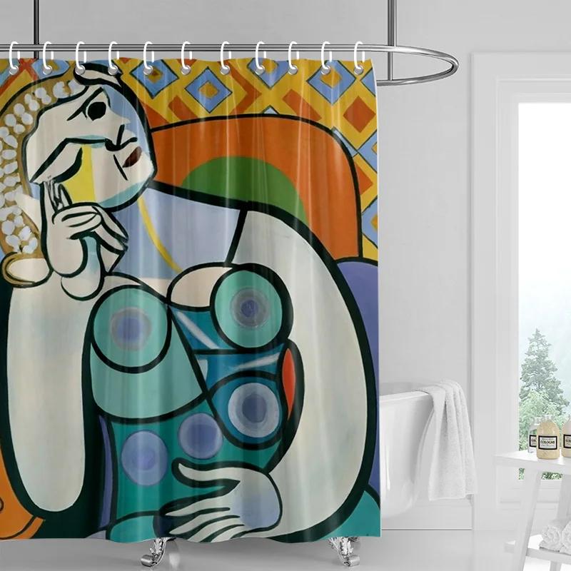 Abstract Cubist Art Bath Curtain - High-Quality Waterproof And Mildew-Proof Bathroom Decor For A Unique Home Statement