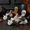 Wear Resistant Resin Craft Halloween Skeleton Riding Motorcycle Figurine, Gothic Spooky Statue for Home Gifts Skull Collectors Garden, Biker