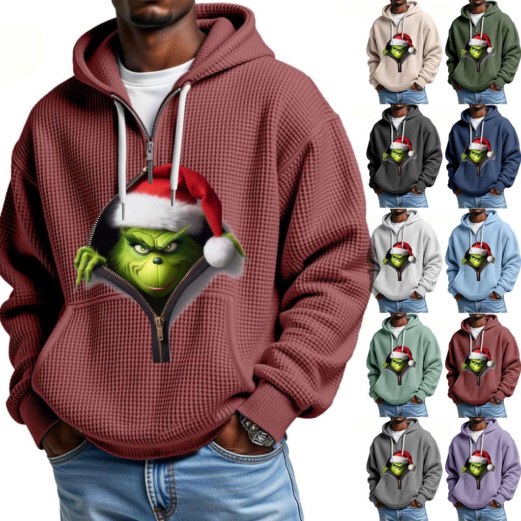 Mokaloha Men's Casual Solid Color  Zipper Long Sleeve Hooded Sweatshirt, Everyday Zipper Casual Long Sleeve T-Shirt