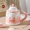 Cute Ceramic Cup with Lid, Spoon, and Straw – Perfect Birthday or Couple's Gift